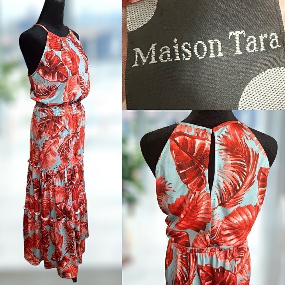 VICI MAISON TARA Tropical Halter Tiered Max Dress Size 16